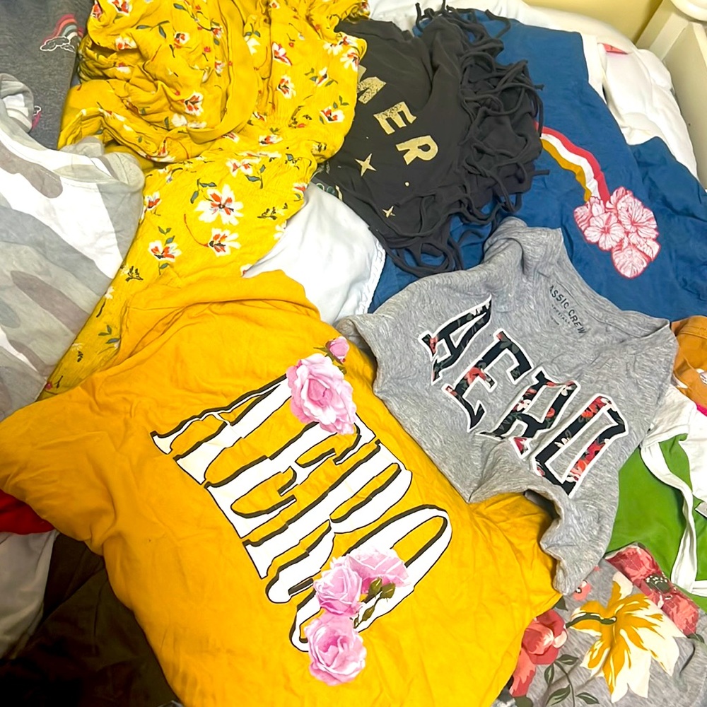 Brands include Aero, Childrens Place. 10 plus shirts size Medium and pants